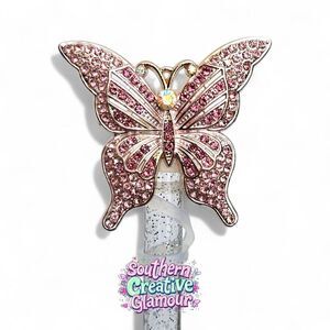 Pink Diamond Butterfly Stanley Straw Topper | 10mm | Straw Cover | Stanley